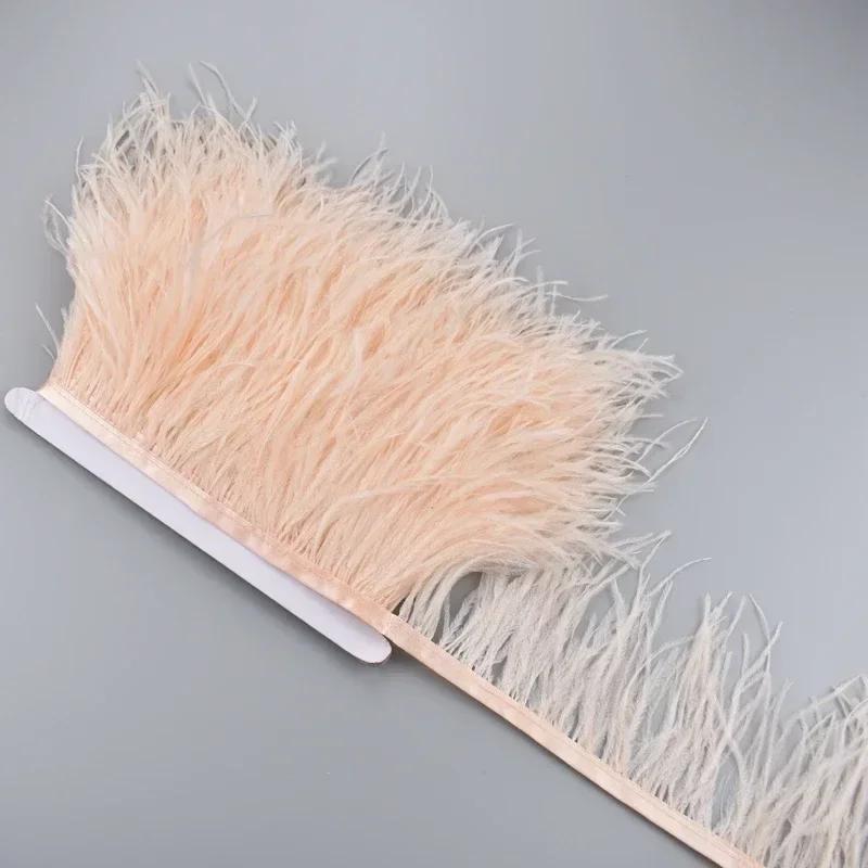 Feather1Meter Ostrich Feathers on Ribbon Tape 10-15CM White Feather Tassel Fringe Trim Boa Sewing Trimmings Clothes Accessoires Mariage