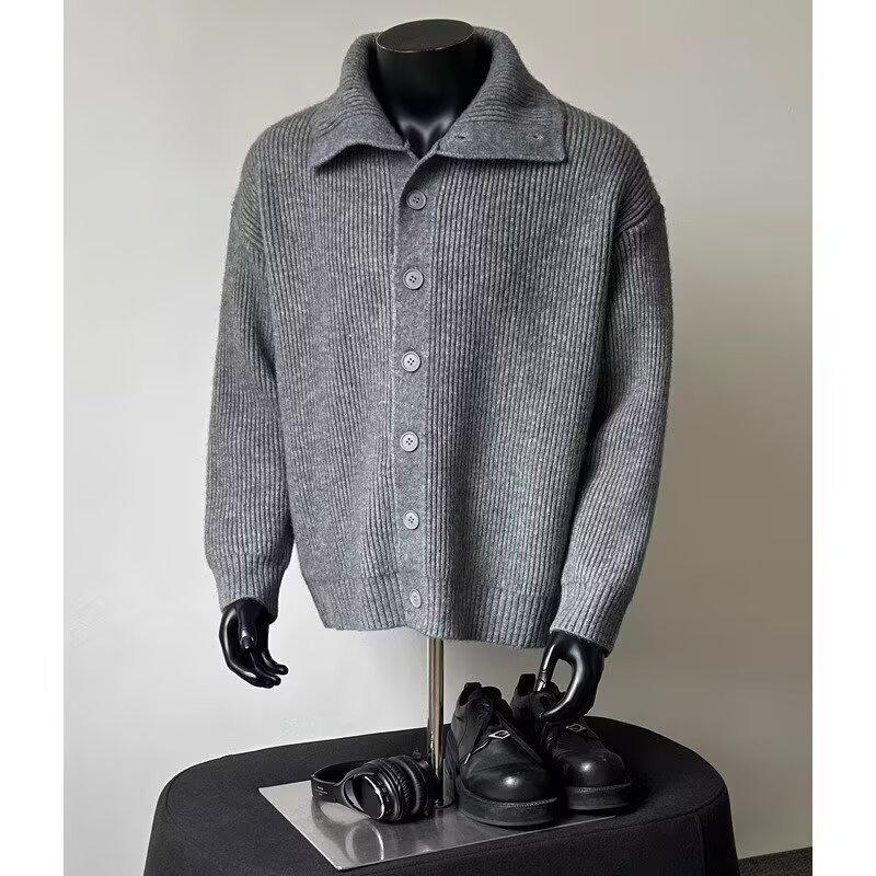 

Men’s Trendy Korean Style Lapel Cardigan Sweater - 2025 Autumn/Winter New Arrival, Loose Knitwear, Hong Kong Fashion. 2XL сірий колір
