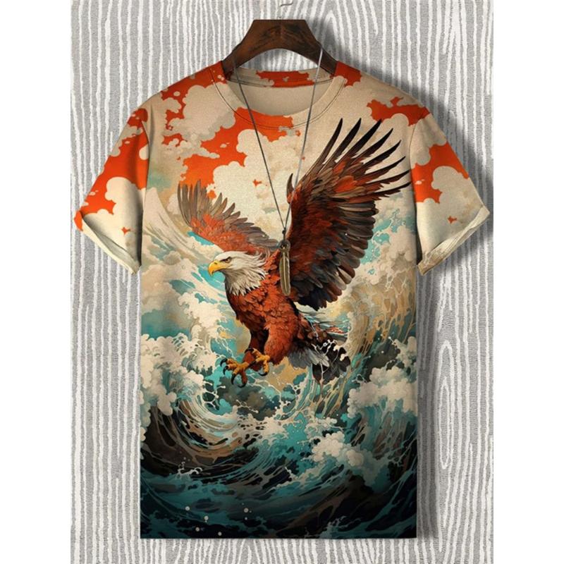 Japanese Ukiyo-e Graphic T Shirt Men Animal Waves Sun 3D Printed T-Shirts Casual Short Sleeve Tees Outdoor Oversized O-Neck Tops