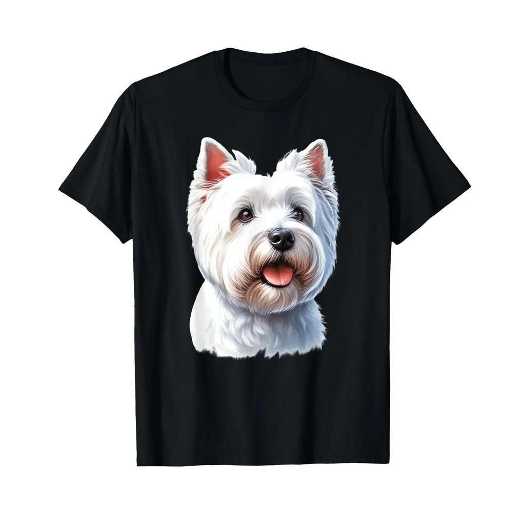 West Highland White Terrier Dog T Shirt Black Vintage Slightly Versatile Top For Everyday Wear Breathable Soft Stylish