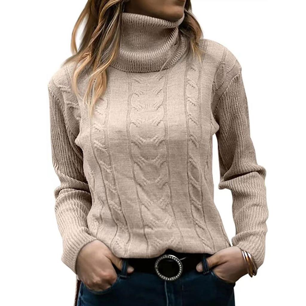 Women's Casual Solid Color Lapel Bottom Knit Sweater Vintage Cable Sweater