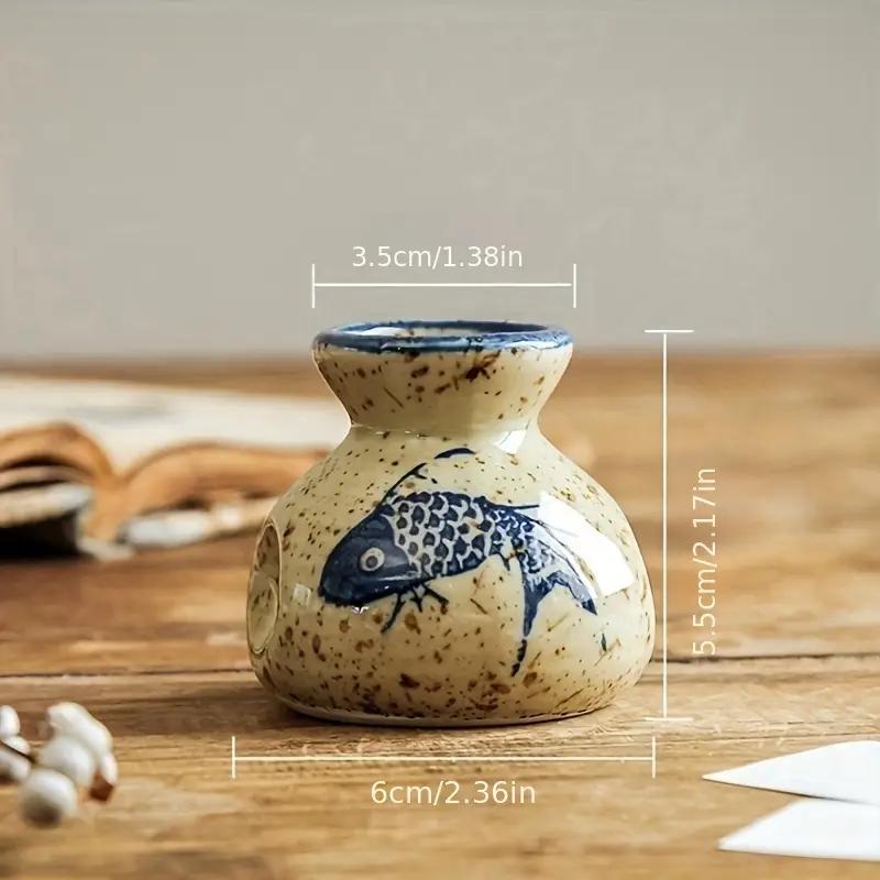 

Vintage Ceramic Toothpick Holder Retro Cotton Swab Storage Jar Simple Floral and Fish Small Vases Decor Toothpick Dispenser Box