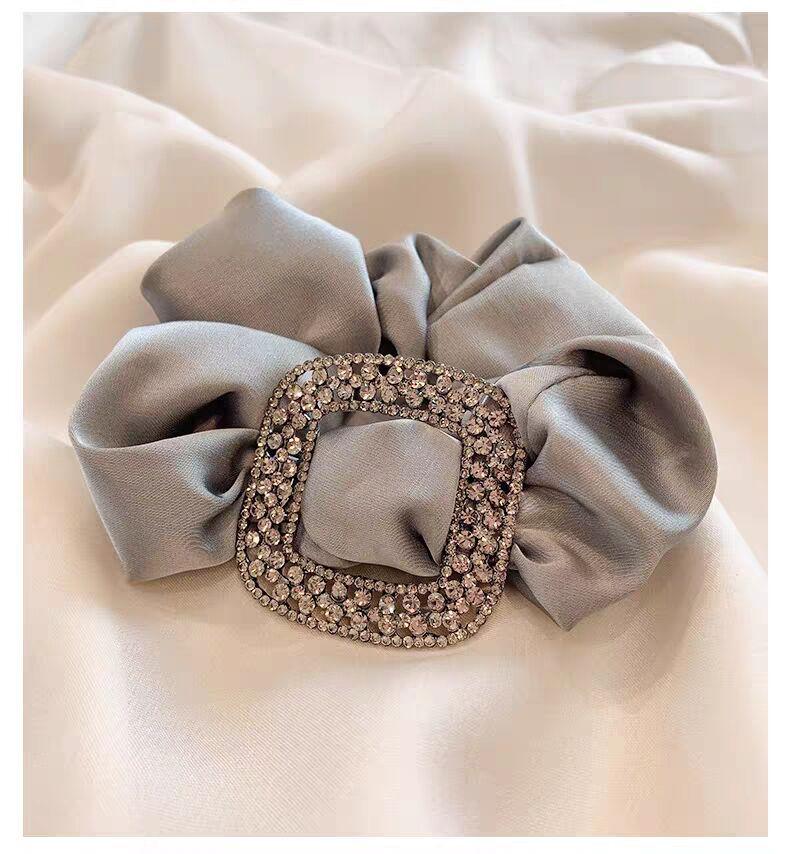 Elegant Korean Satin Scrunchie with Rhinestone Design