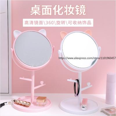 Cat Ear Vanity Mirror High-Definition Tabletop Rotatable Makeup Mirror Creative Princess-Style Mirror for Girls' Dressing Table