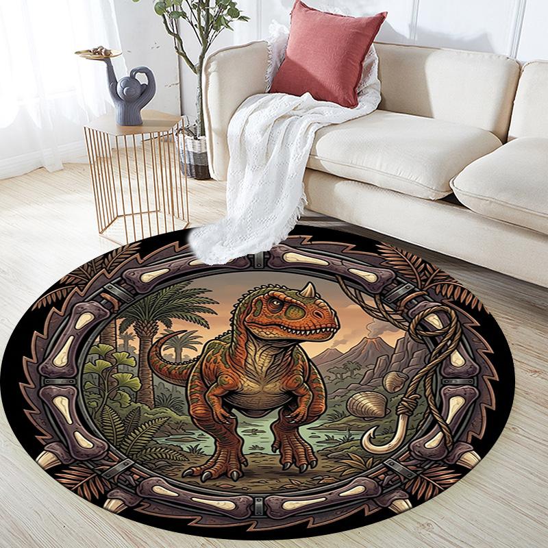 Prehistoric Dinosaur Emblem Round Area Rug Under Office Chairs Bedroom Living Room Home Decor