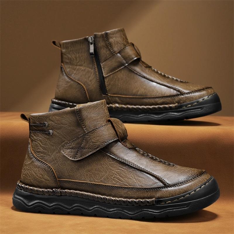 Men's Leather Boots Zipper High Top Casual Shoes Sneakers 39-48