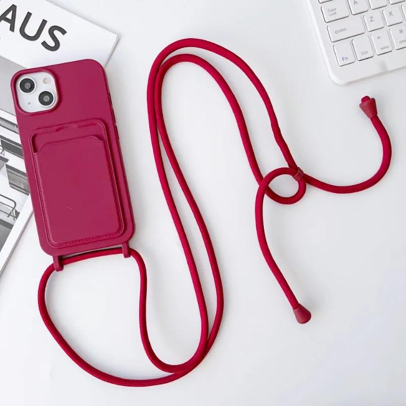 Crossboby Lanyard Rope Phone Case for IPhone 16E 16 15 14 Plus 13 12 11 Pro Max Silicone Card Package Fall Prevention Cover