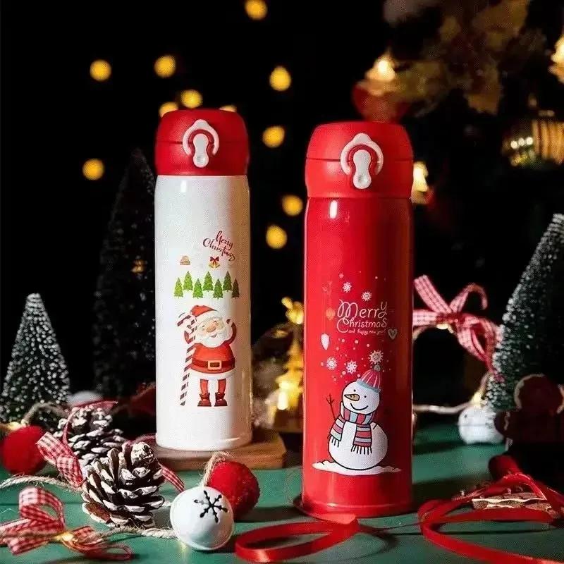 Christmas Thermos Cup Cartoon Christmas Tree Stainless Steel Insulated Mug Outdoor Travel Coffee Cup Holiday Gift for Kids Adult