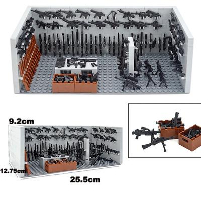 MOC Set WW2 Waffen Militärischer Waffenlagerraum Bausteine SWAT Soldaten Waffenzubehör Baustein Spielzeug Klassisch Militärisch Leduo Geschenk
