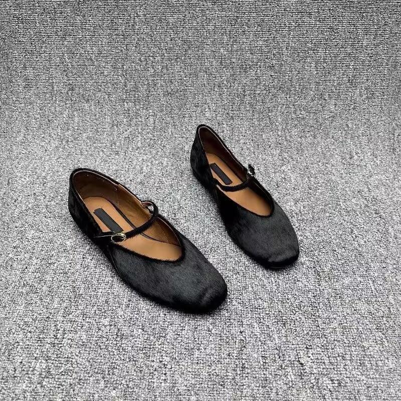 Fashion Mary Jane Shoes Female High Quality Leather Buckle Ballet Shoes for Women Square Toe Flat Cowhide Ladies Single Shoes 2025