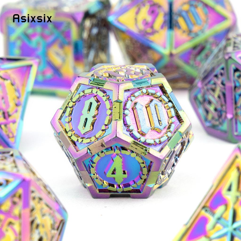 7 Pcs Colorful Double Swords Metal Dice Solid Polyhedral Dice Set Suitable for Role-Playing RPG  DND Pathfinder Board Game