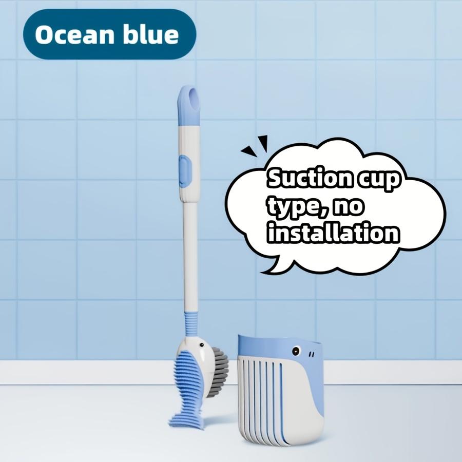 Creative Whale-Shaped Toilet Brush with Soap Dispenser Wall-Mounted Easy-Clean Bathroom Accessory синий