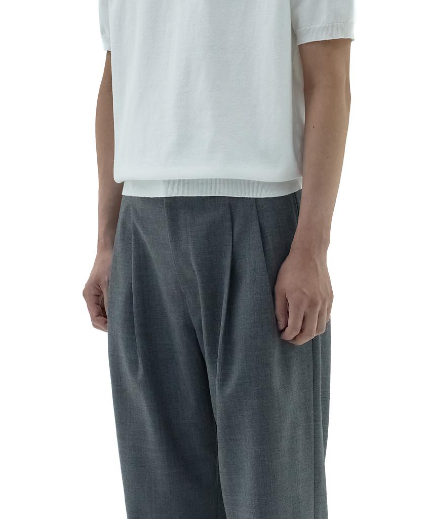 Neibieol Tropical Wool Double-Pleat Wide Pants - Charcoal