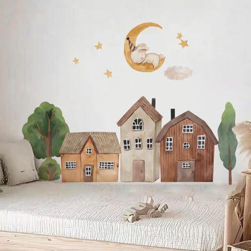 Wallpaper Cartoon House Hut Wallpaper Children S Room Kindergarten Decorative Sticker Pvc Self-Adhesive