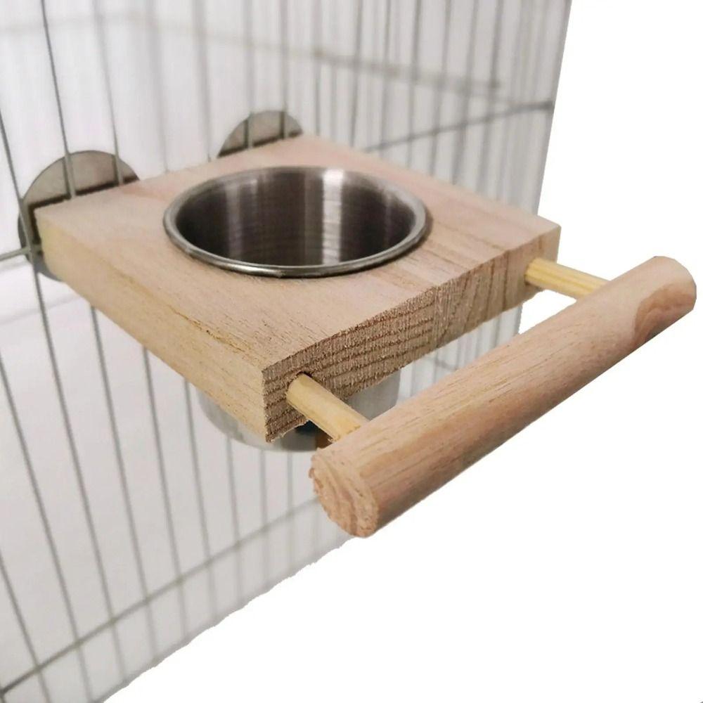 Wooden Perch Stand Hanging Feeder Bowls Multifunctional Bird Food Cups  Budgie