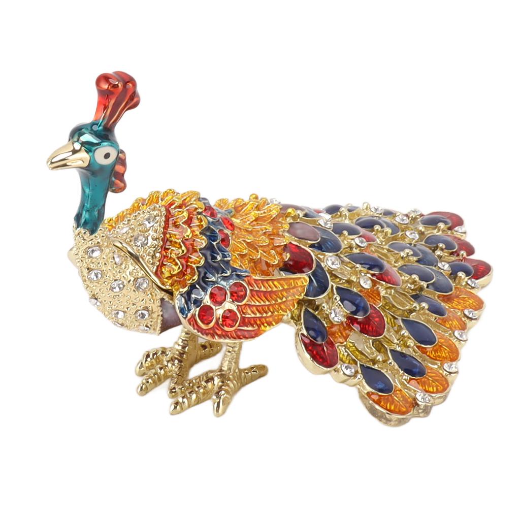 Peacock Trinket Boxes Hand Painted Finish Rhinestones Exquisite Hinged Trinket Boxes Jewelry Box