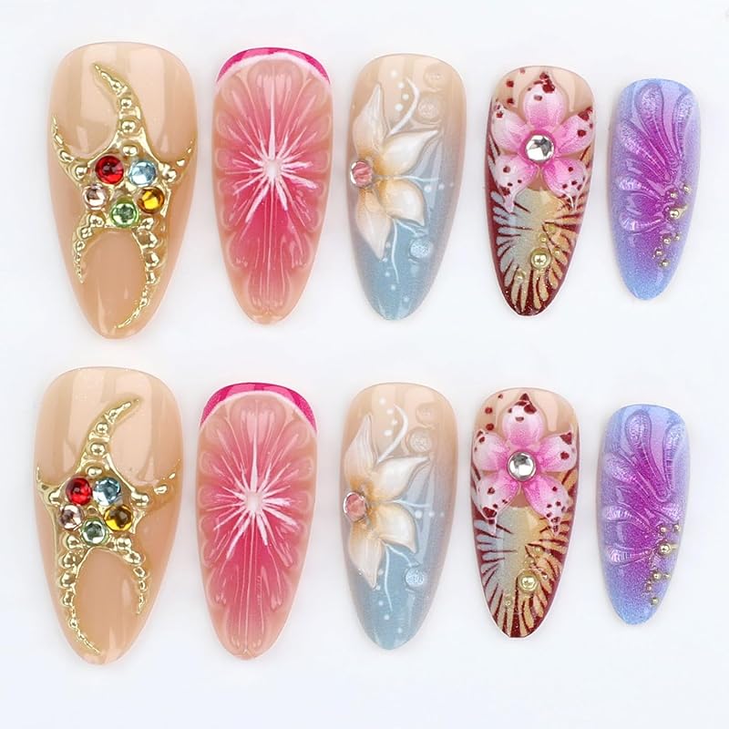 30Pcs Fall Press On Nails Medium Almond Red Maple Leaf Fake Nails with Gradient Designs Fall Leaves Stick On Nails Full Cover Autumn Acrylic Nails