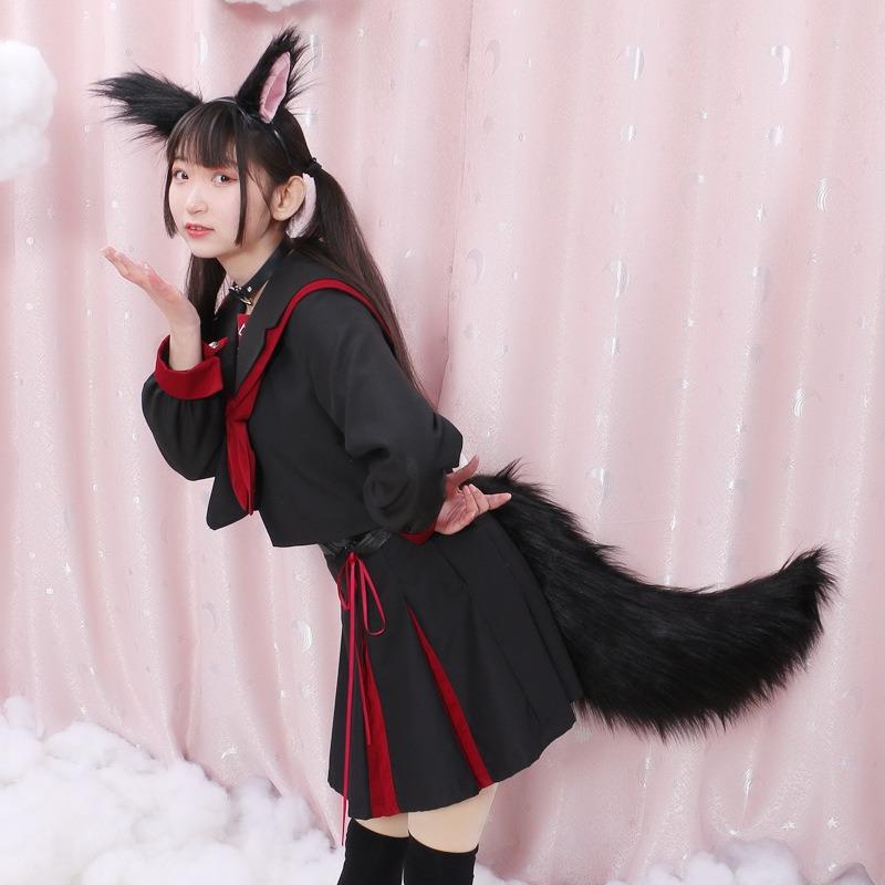 A piece of hair generation plush fox ear wolf ear hairpin wolf tail fox tail jewelry beast ear tail headdress accessories set handmade