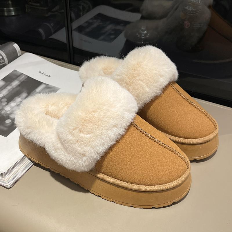 Fashion Women's Thick Sole Plush Warm Slippers Non Slip Faux Fur Winter Shoes for Women 2025 Comfort Fluffy Platform Slippers Plus Size