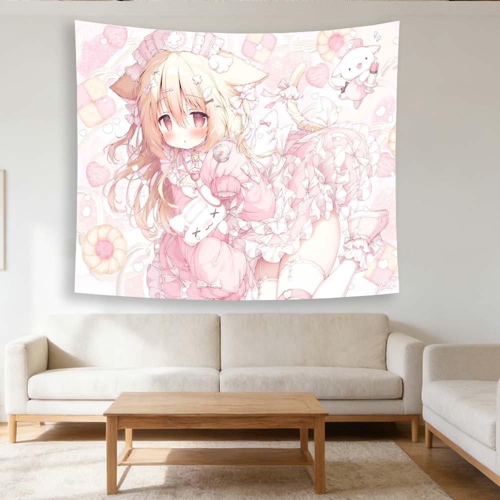 

Cute Pink Theme Tapestry Wall Hanging for Bedroom Dorm 2D Anime Character Home Decor 74x94cm(29x37in)