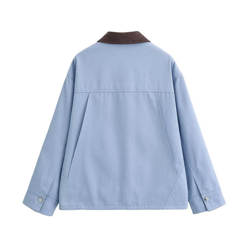 2026 spring new product European and American cross-border women's clothing street fashion splicing neckline jacket w09 12046