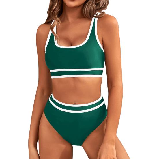 2ks/sada Dámské letní bikini souprava podprsenka bez rukávů s výstřihem do U, kalhotky s vysokým pasem, plavky plavky