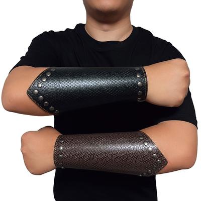 Adults Leather Arm Guards Arm Bracers Leather Arm Gauntlet Wristband Medieval Buckle Bracers for Halloween Cosplay Party