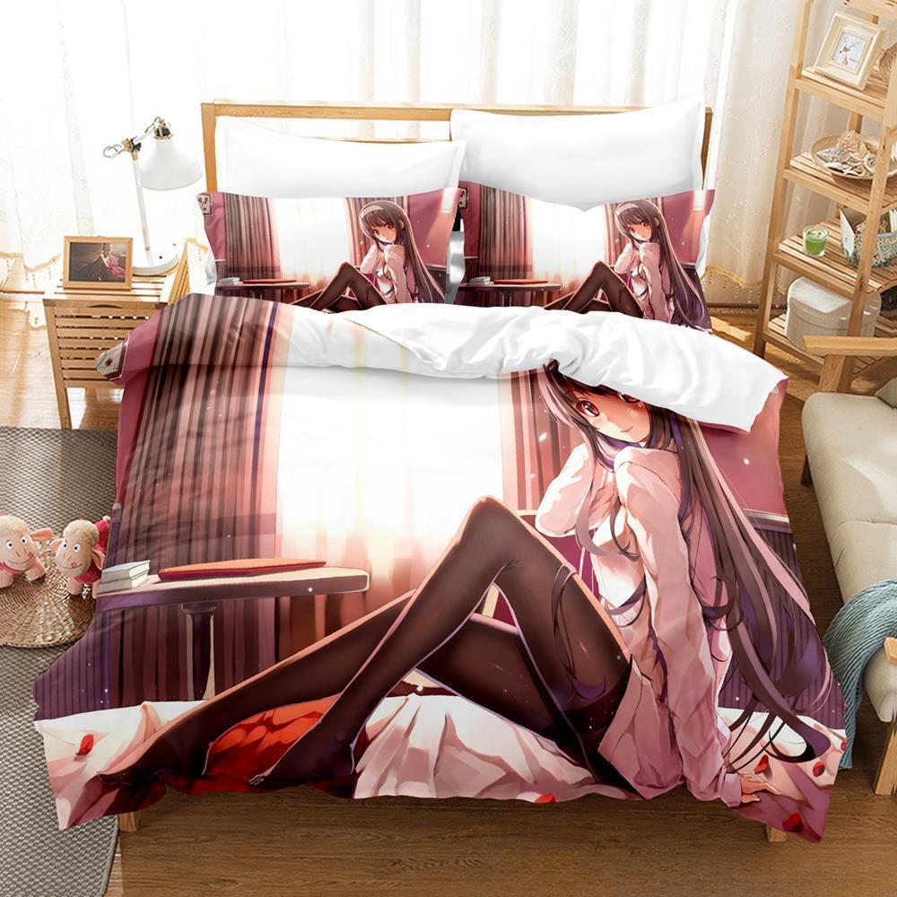 Utaha Kasumigaoka Bettwäsche-Set Cartoon Anime dreiteiliges Set Erwachsene Kind Schlafzimmer Bettbezug-Sets Heimtextilien 3D Kawaii Mädchen Sexy
