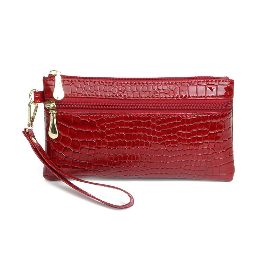 Portable PU Leather Women Long Wallets Stone Grain Double Zipper Coin Purse Hand-held Phone Bag Lady Purses