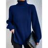 Autumn Winter Turtleneck Women Sweater New Fashion Loose Plus Size Casual Knitted Pullover Sweaters Solid Color Split Elegant Long Sleeve Sweater 1151