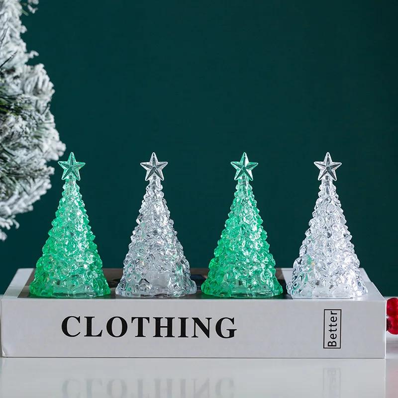 For LED Glowing Christmas Tree Desktop Decorations Xmas Day Party Decor Colorful Festival Ornaments Transparent Crystal Night Li