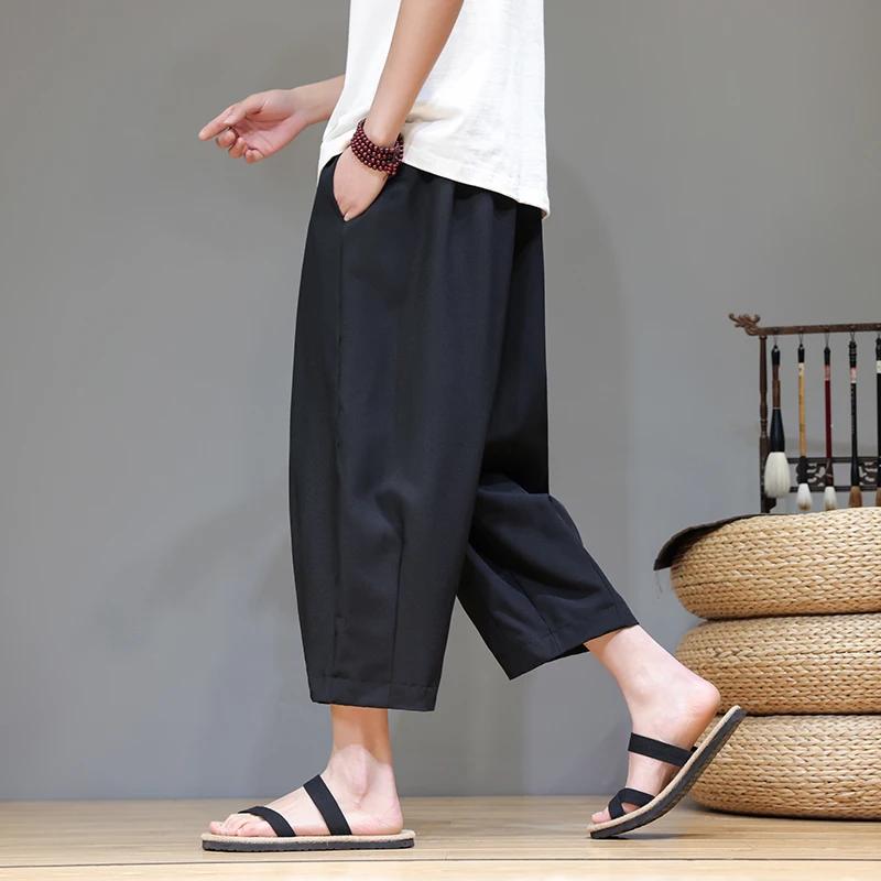 2026 Men Chinese Style Beach Pants Men Retro Streetwear Ankle-Lenght Bottoms Man Traditional Trousers Summer Harem Pants