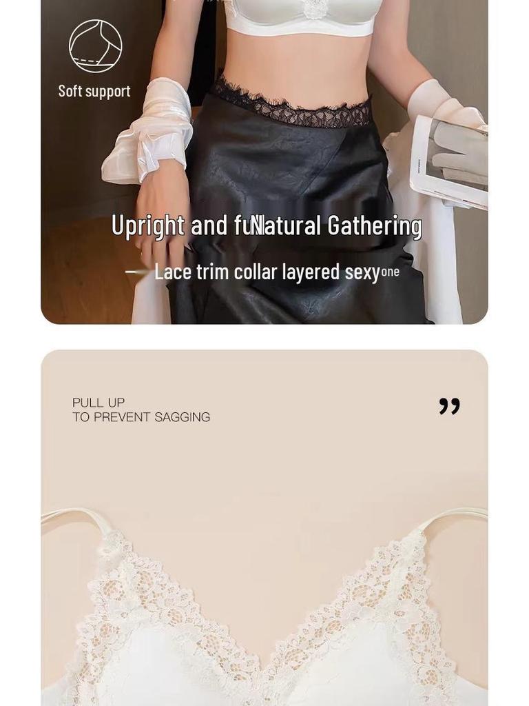 French Lace Trim Push-Up Wireless Triangle Cup Lingerie - Anti-Sag, Comfortable Women's Underwear