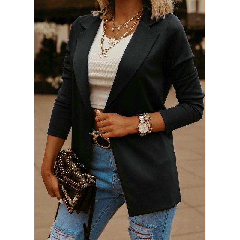 Solid-Colored Long-Sleeve Suit Jacket Leisure Solid Long Sleeve Blazers Women