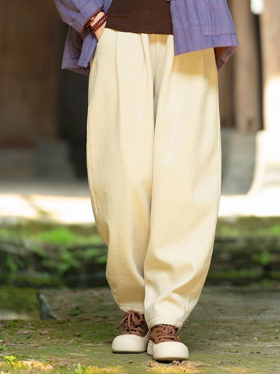 

Johnature Женские Зимние Винтажные Брюки-Блумеры Однотонные Брюки с Эластичной Талией Женские Длинные Брюки One Size бежевый