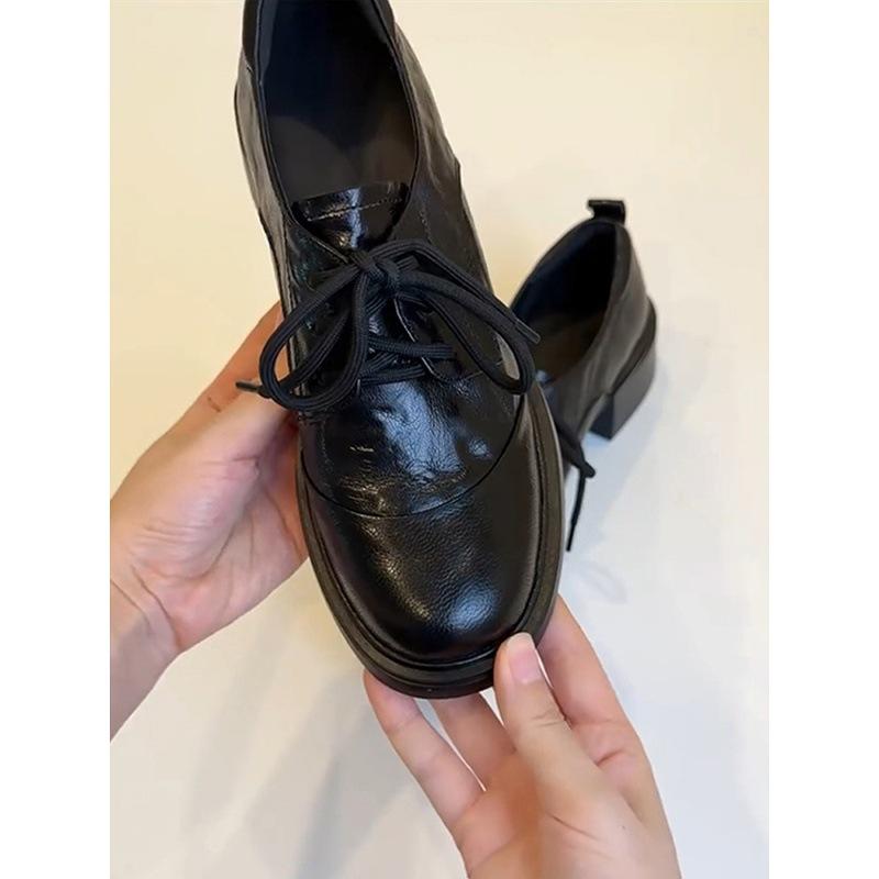 Retro Round-toe Lace-up Shoes, Versatile Commuting Shoes with Thick Heels, Women's Single Shoes