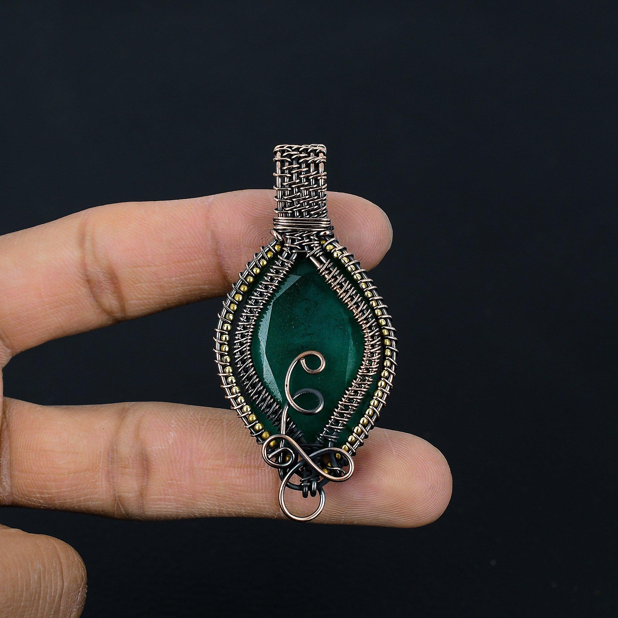 

Изумрудная подвеска, Подвеска из медной проволоки 999 пробы, Ювелирные изделия с драгоценными камнями, Подвеска ручной работы, Потрясающие украшения, Подарок для нее 2.55 Inches