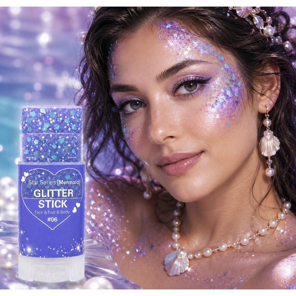 GLITTERR STICK USA Glitter Stick World Cup Face Makeup Festival Theatrical Glitter Stick Rainbow 1 pcs Purple