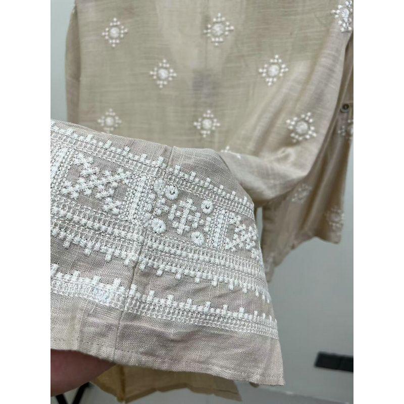 Foreign Trade Original Garment Jasmine Comfort and Fashion Coexist Artistic Sense Print Pattern Loose Profile Cotton and Linen Shirts