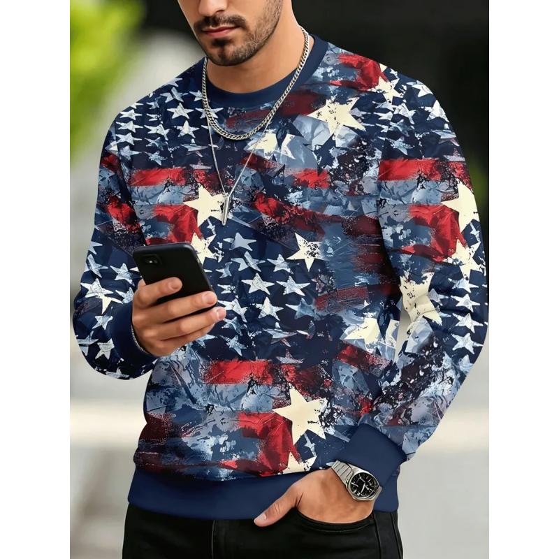 Fashion Men's Crew Neck Long Sleeve 3D Casual Color Printing Casual Long Sleeve Crew Neck T-Shirt
