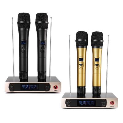 Black/Gold UHF Professional Wireless Microphones System  2Channel LCD Dual Cordless Handheld Mic Karaoke KTV Stage Party Speech