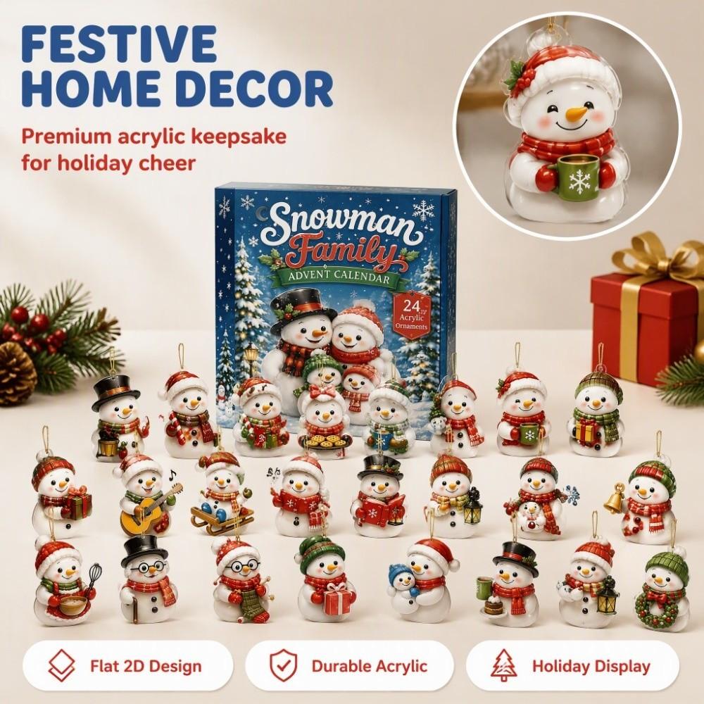 Akrylový 2D plochý adventní kalendář 2026 Denní rozbalování Zvířátka Mini figurky Domácí sváteční dekorace