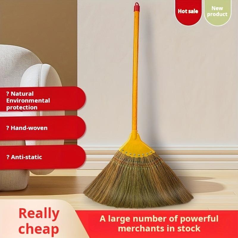 1pc Household Soft Bristle Broom, Long Handle Wooden Broom, Natural Mango Grass Broom for Home, Outdoor Use