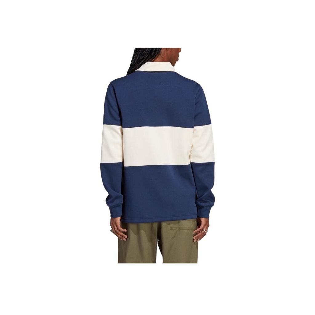 Adidas Originals Trefoil Contrast Logo Print Long Sleeve Polo Shirt Men Top Blue White IP7174