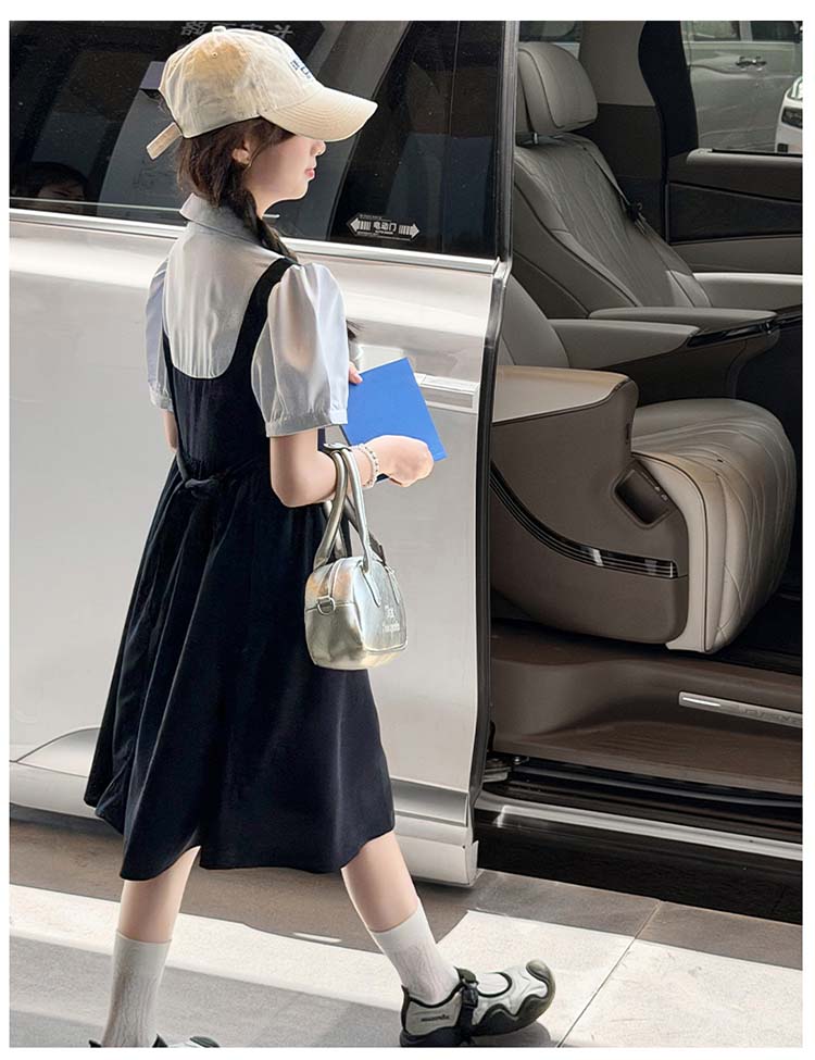 Girls' Dress - Summer College Style Casual Vacation Two-Piece Bubble Sleeve Skirt