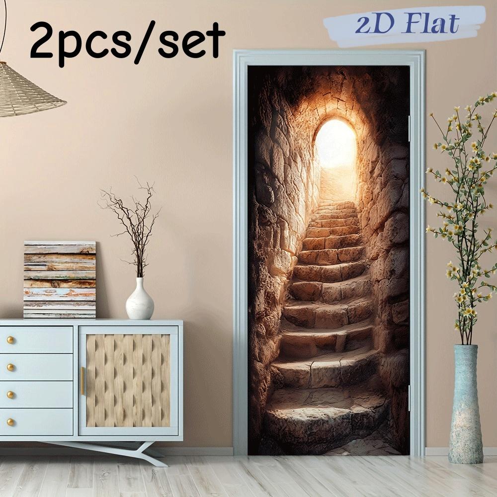 

2pcs retro stone staircase arch wall stickers, three-dimensional simulation cave tunnel stickers, living room entrance, bedroom (as the picture,38.5x200cmx2)