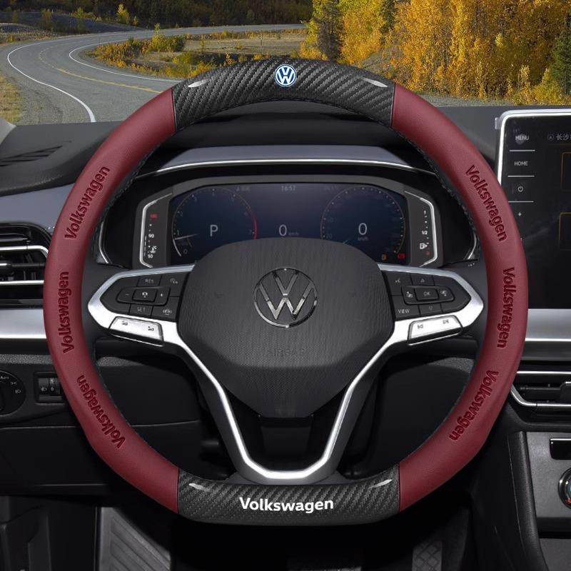 Carbon fiber Leather Car Steering Wheel Cover For Volkswagen T-ROC T-Cross Touareg Polo Passat Golf 5 GTI Beetle Magotan Tiguan
