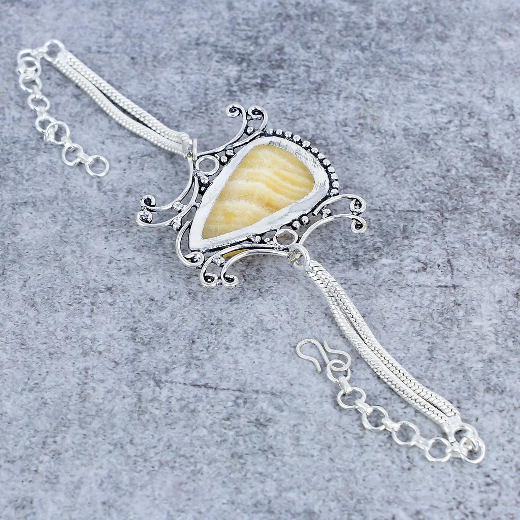 Calcite Agate Gemstone Handmade 925 Sterling Silver Bracelet 7-8" M-2736