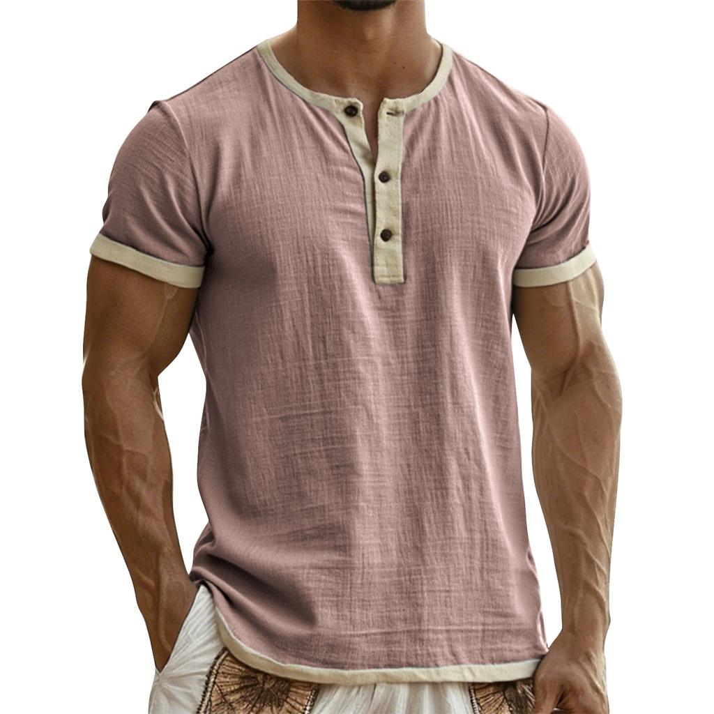 Men's Breathable Solid Color Pleated T-shirt Men's Casual Contrast Color Short Sleeve T-shirt