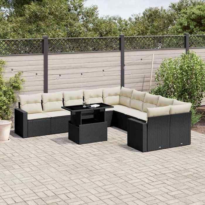 VidaXL Salon de jardin 11 pcs avec coussins noir résine tressée 3267536